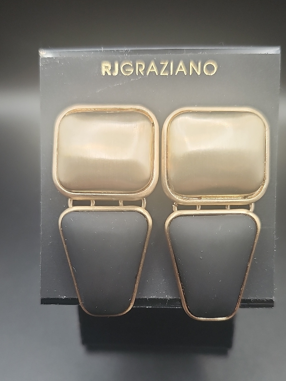 R.J. Graziano Gold and Cream with Black Geometric Drop Earrings